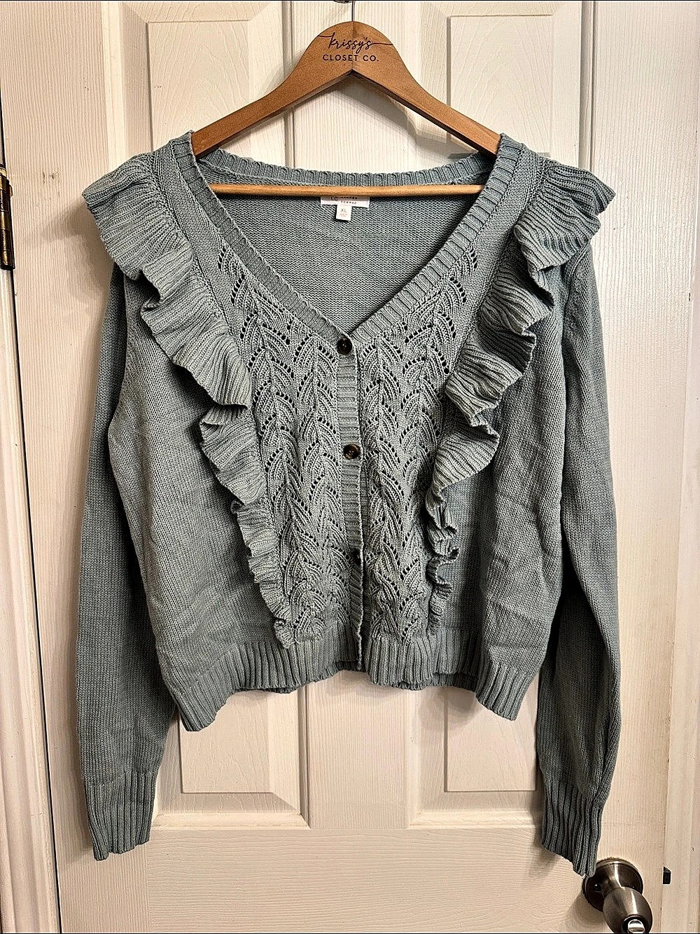 LC Lauren Conrad Ruffle Knit Cardigan in Gray Size XL Like New